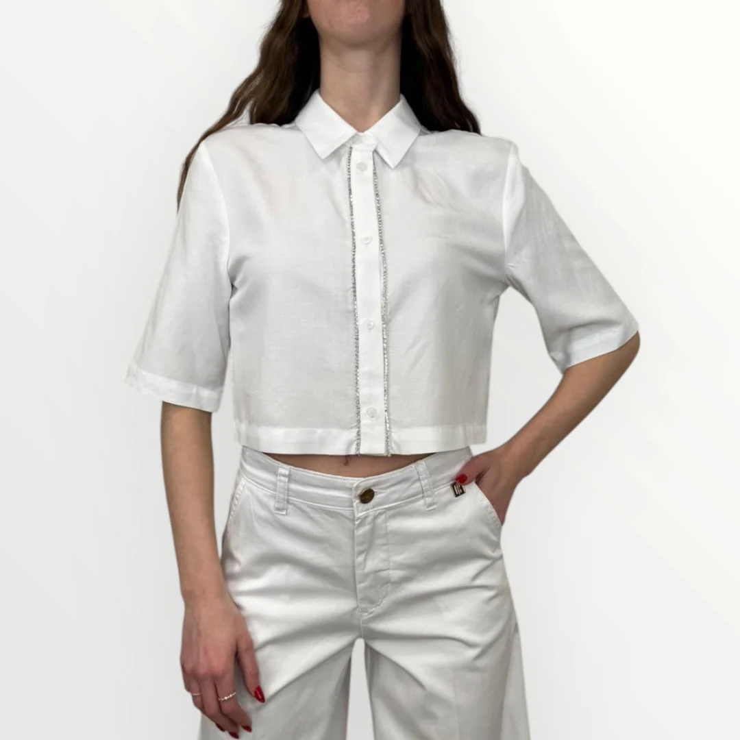 FRACOMINA - CAMICIA IN LINO CON BRILLANTI
