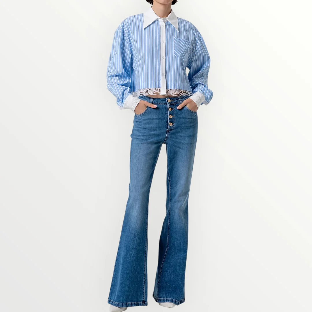 FRACOMINA - CAMICIA A RIGHE CROPPED - Image 4