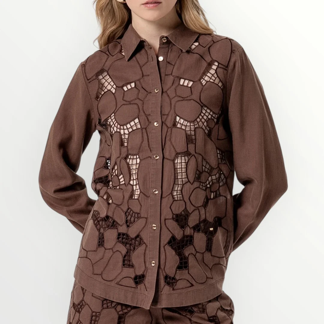 FRACOMINA - CAMICIA CON RICAMI IN LINO