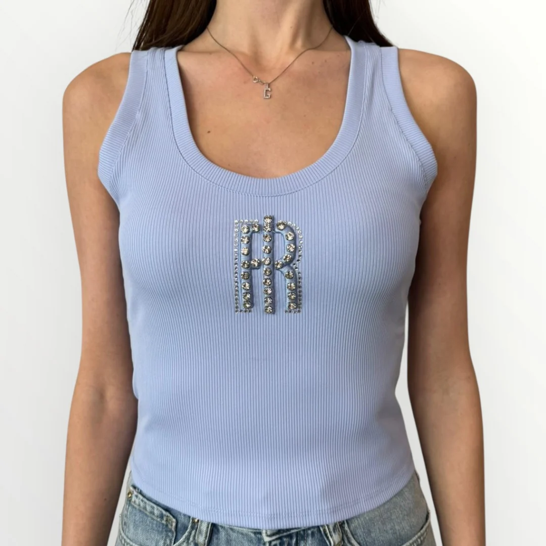 FRACOMINA - CANOTTA SLIM CON LOGO DI BRILLANTI - Image 3
