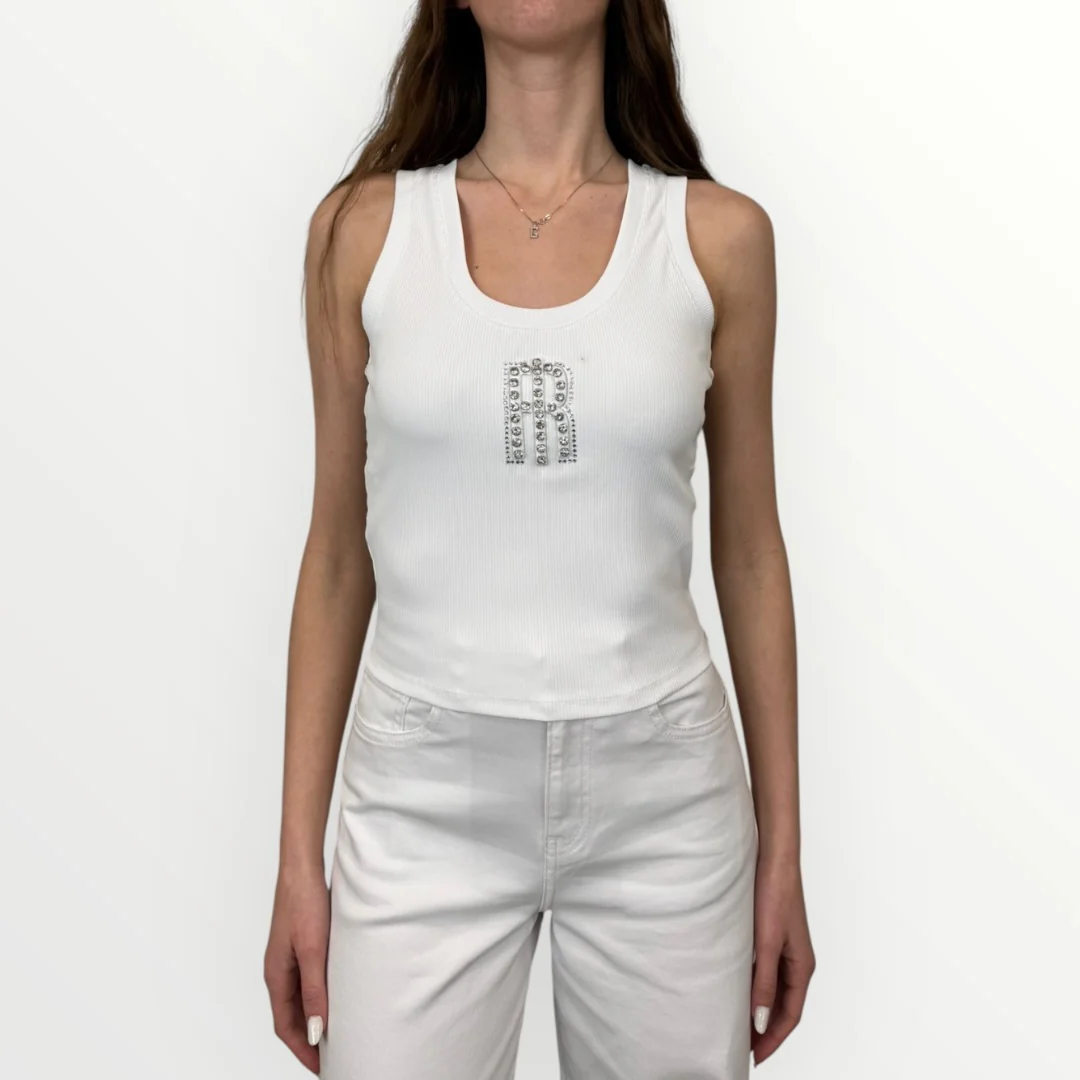 FRACOMINA - CANOTTA SLIM CON LOGO DI BRILLANTI - Image 5