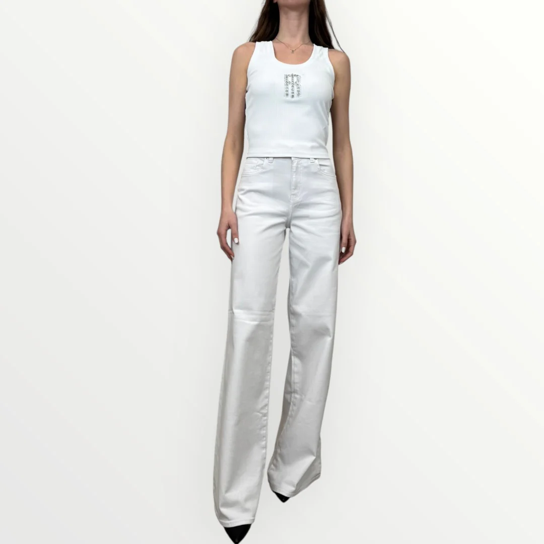 FRACOMINA - CANOTTA SLIM CON LOGO DI BRILLANTI - Image 7