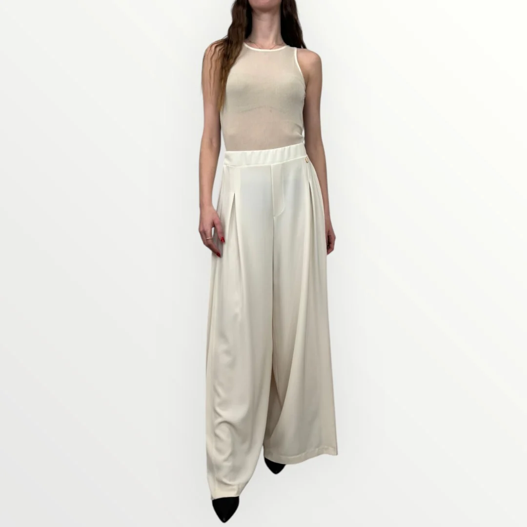 FRACOMINA - PANTALONE A PALAZZO CON PLISSE LATERALE