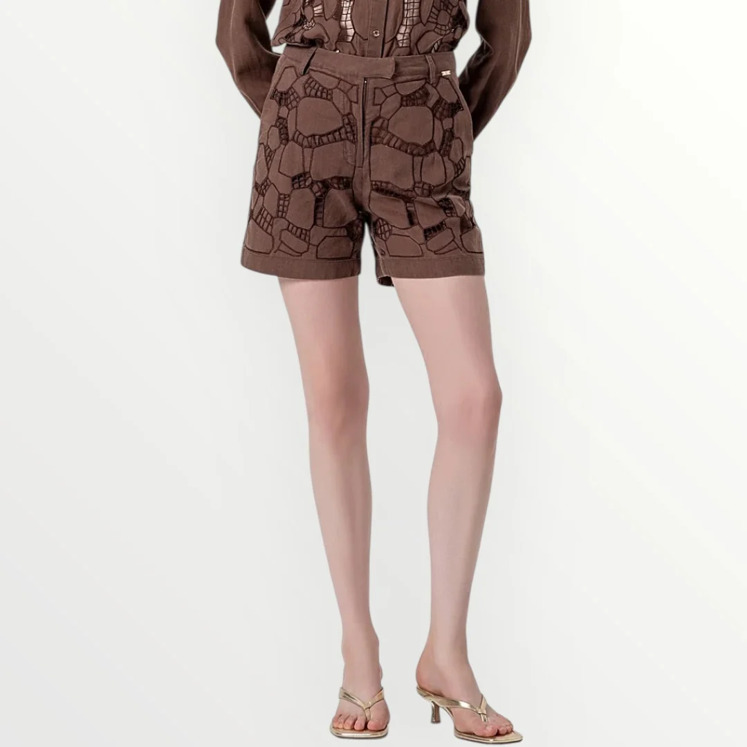 FRACOMINA - SHORT CON RICAMI IN LINO