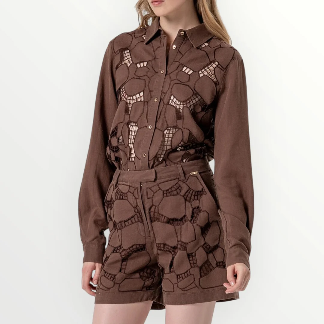 FRACOMINA - SHORT CON RICAMI IN LINO - Image 2
