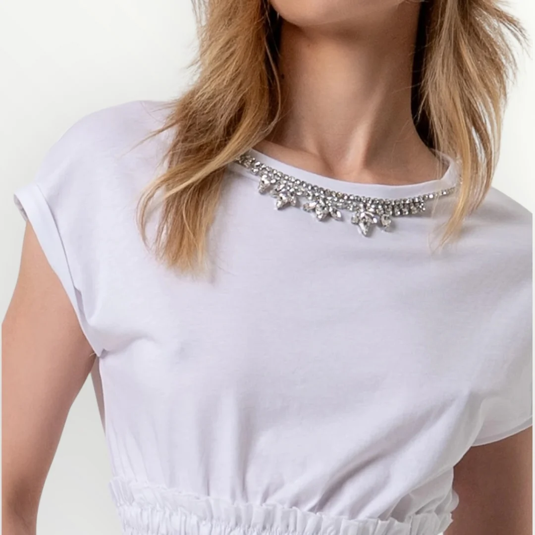 FRACOMINA - T-SHIRT CROPPED CON BRILLANTI - Image 3