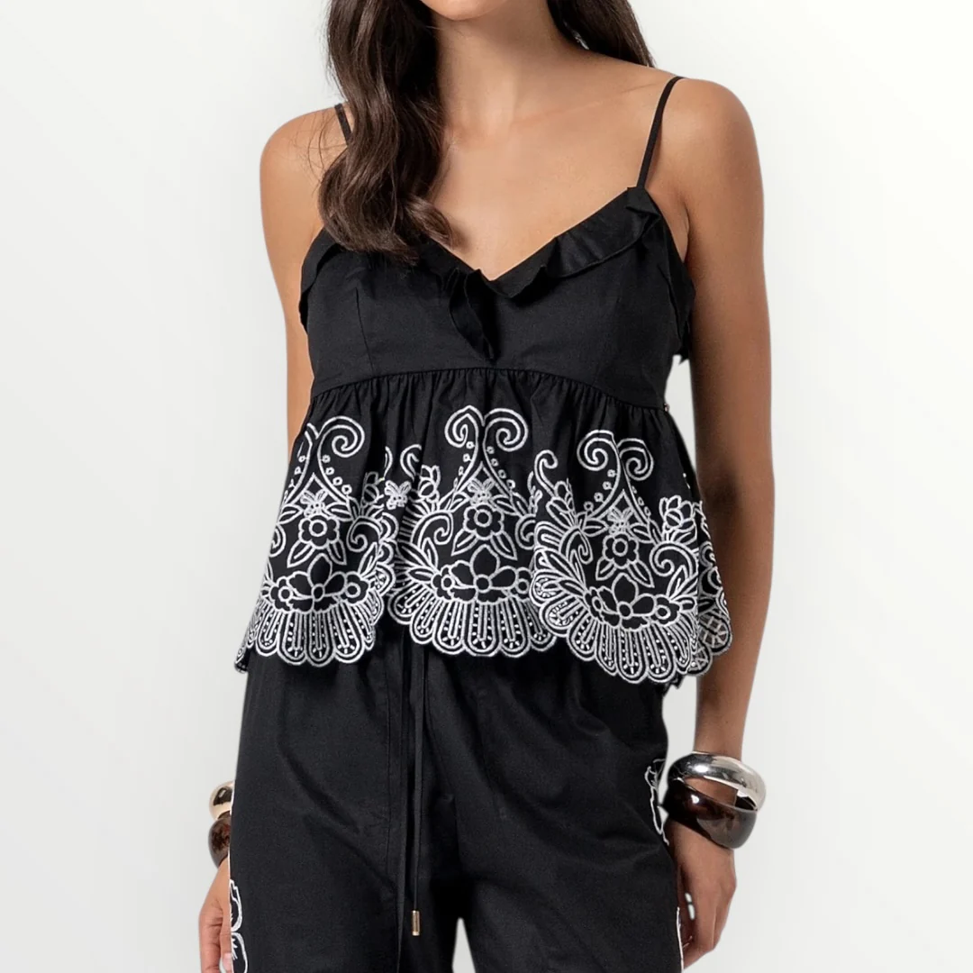 FRACOMINA - TOP IN COTONE CON RICAMI
