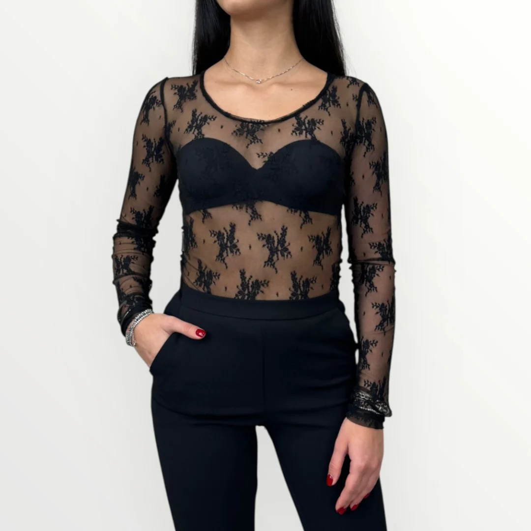 IMPERIAL - T-SHIRT A MANICA LUNGA IN PIZZO - Image 3